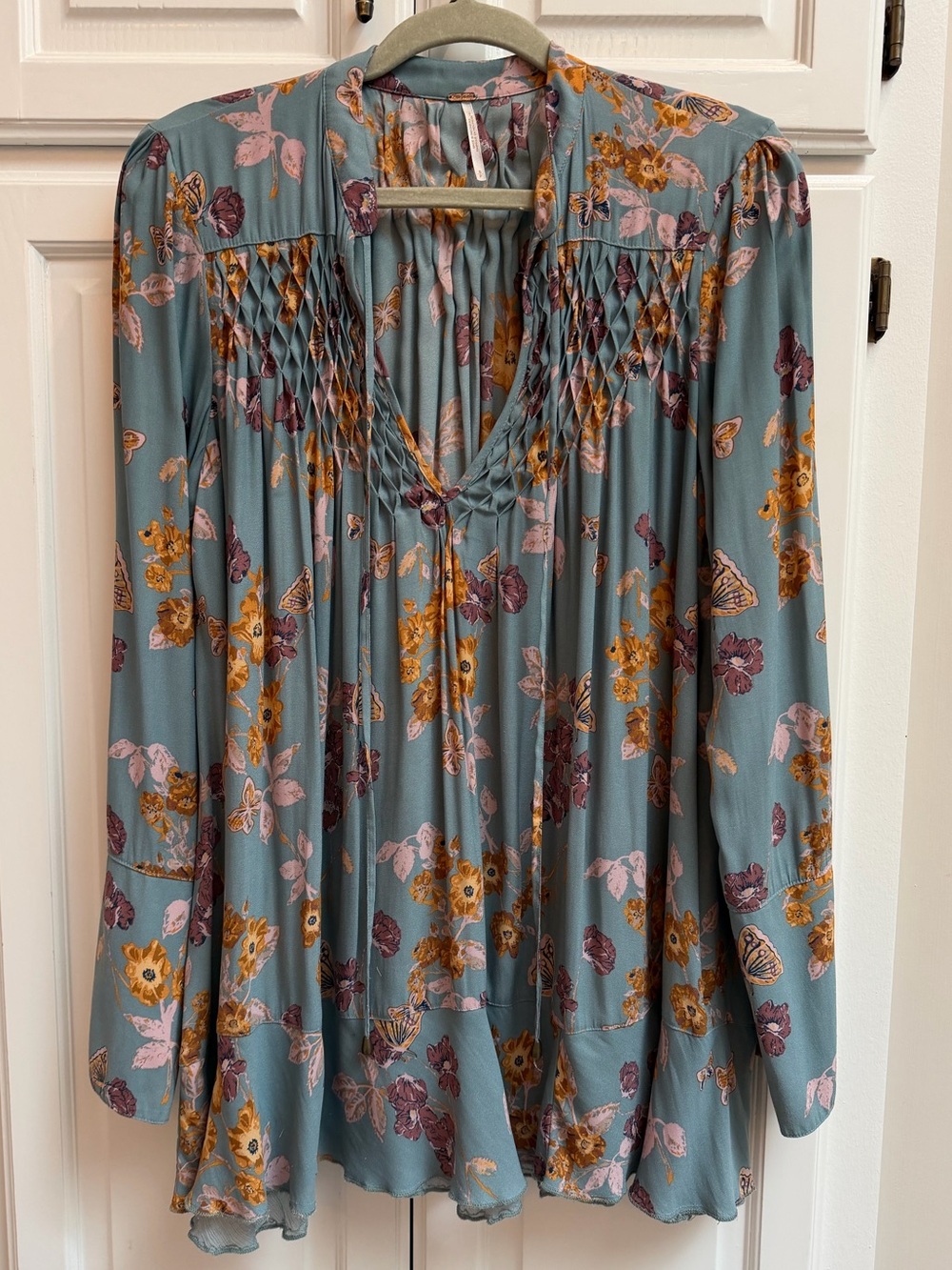Free People So Fine Smocked Tunic Top Floral Print Size Small